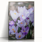 Mid-century modernist art featuring a spring theme in pastel colors on a silver-framed acrylic, ideal for nursery wall art.