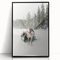 Large abstract wall art depicting a winter scene in muted blue and white tones on a framed acrylic.