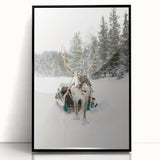 Large abstract wall art depicting a winter scene in muted blue and white tones on a framed acrylic.