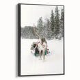 Black and white wall art featuring a winter landscape on framed canvas, suitable for bedroom decor.