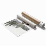 Extra large rolled print of a winter floral scene in muted blue and white tones, ideal for classy bathroom wall art.