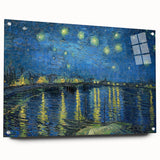 Large abstract wall art on acrylic glass depicting swirling blue and yellow patterns.