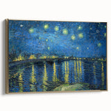 Side view of a framed canvas featuring a Van Gogh-style landscape painting with gold hues, ideal for bedroom wall art.
