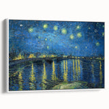 Vintage poster art of Van Gogh with colorful palette on extra large framed canvas, suited for living room.