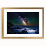 Framed landscape artwork depicting majestic cliffs, set in a gold mat, highlighting natural beauty and elegance, ideal for home decor or office settings.