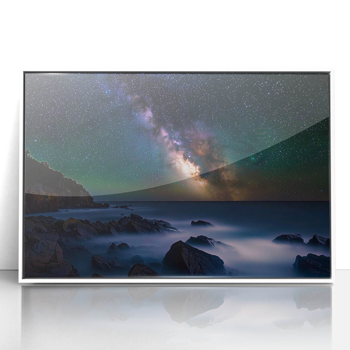 Framed acrylic artwork showcasing a stunning landscape of cliffs, featuring vibrant colors and intricate details, ideal for home decor and wall enhancement.