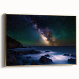 Framed canvas artwork depicting a stunning landscape of cliffs in vibrant colors, featuring a gold frame and a side view to highlight its elegant presentation. This piece enhances home decor with its natural beauty and artistic details.