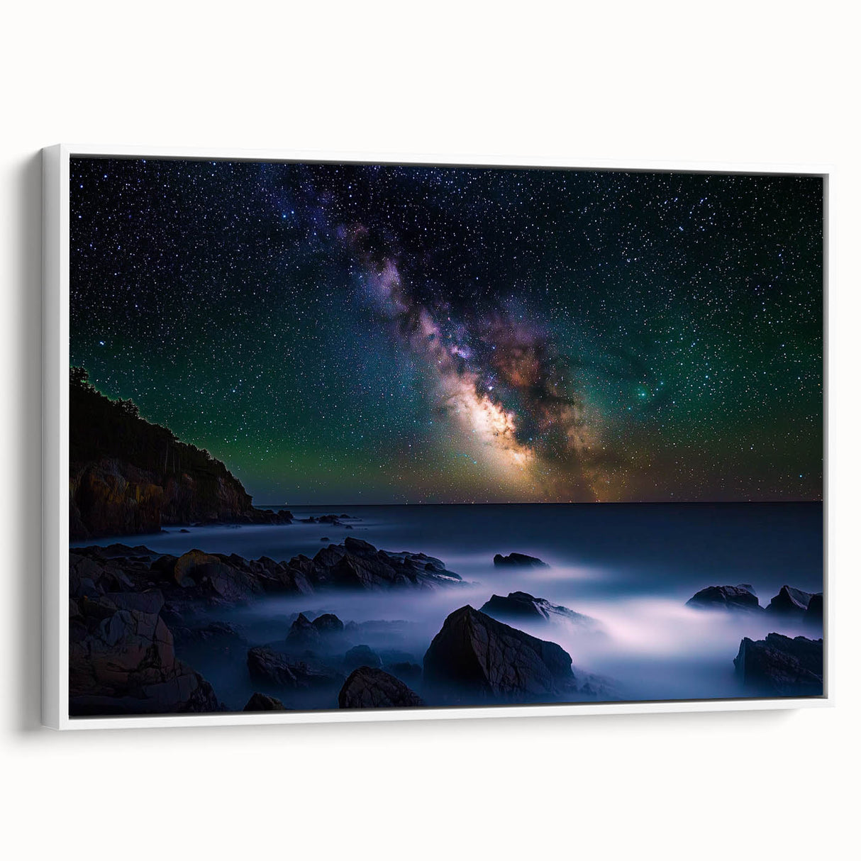 Framed canvas artwork depicting a dramatic cliff landscape in vibrant colors, showcasing intricate details and textures, ideal for enhancing home decor.