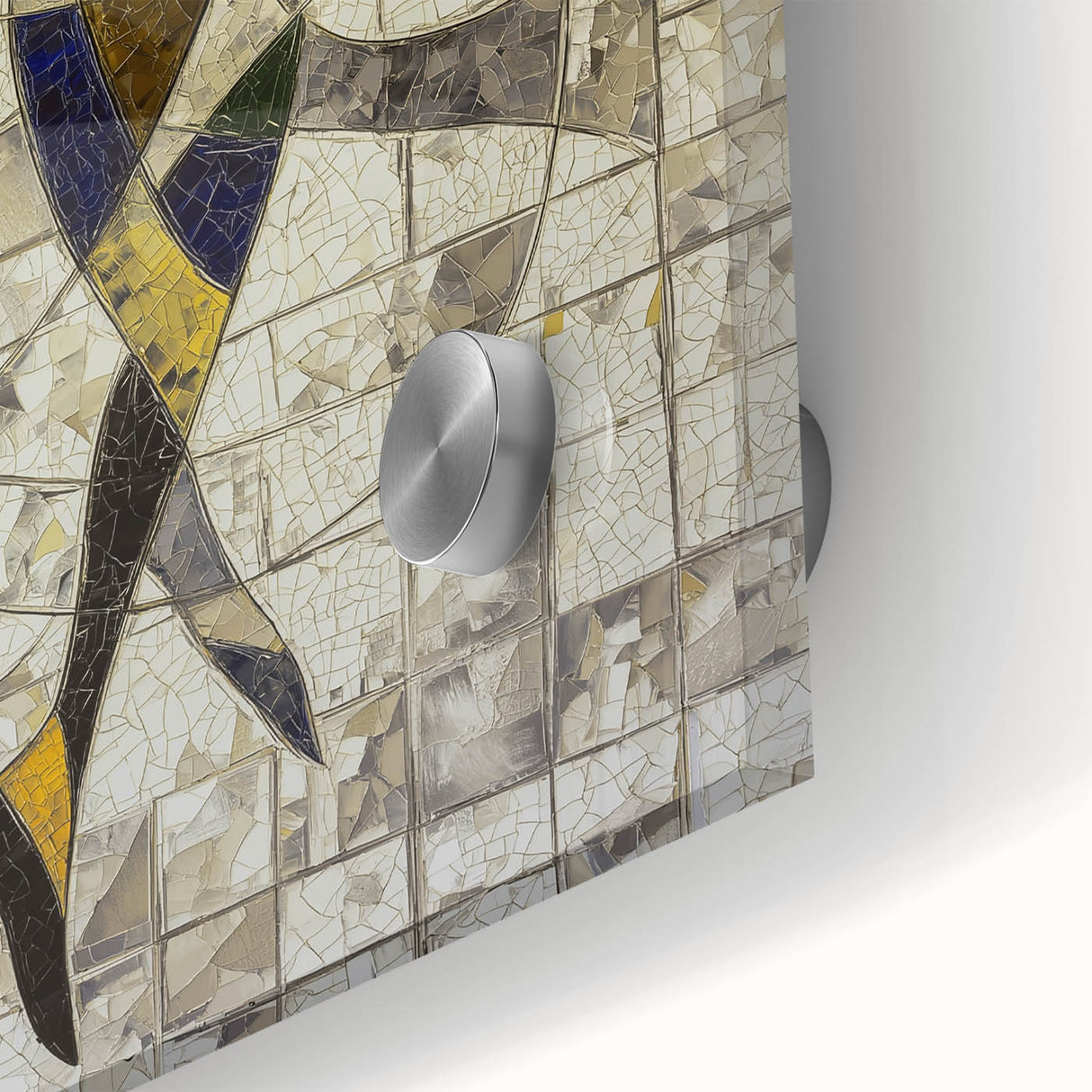 Close-up of an abstract figurative acrylic artwork on glass, showcasing vibrant colors and intricate details that highlight the fluidity and movement of the design. Perfect for modern decor.