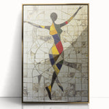 Framed acrylic artwork showcasing an abstract figurative design with golden accents, displayed from the front, ideal for modern home decor. Perfect for art enthusiasts seeking unique wall art.