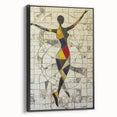 Abstract figurative framed canvas artwork featuring bold black lines and vibrant colors, displayed in a stylish side view, perfect for modern home decor.