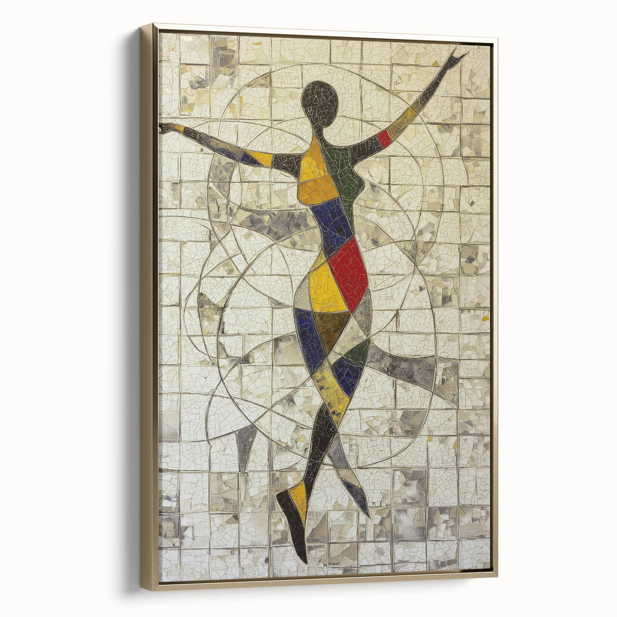 Framed abstract figurative wall art in gold tones, showcasing a modern design that adds elegance to any space. Ideal for contemporary decor enthusiasts.
