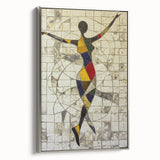 Framed abstract figurative canvas artwork with a silver frame, showcasing intricate patterns and vibrant colors, ideal for modern home decor.