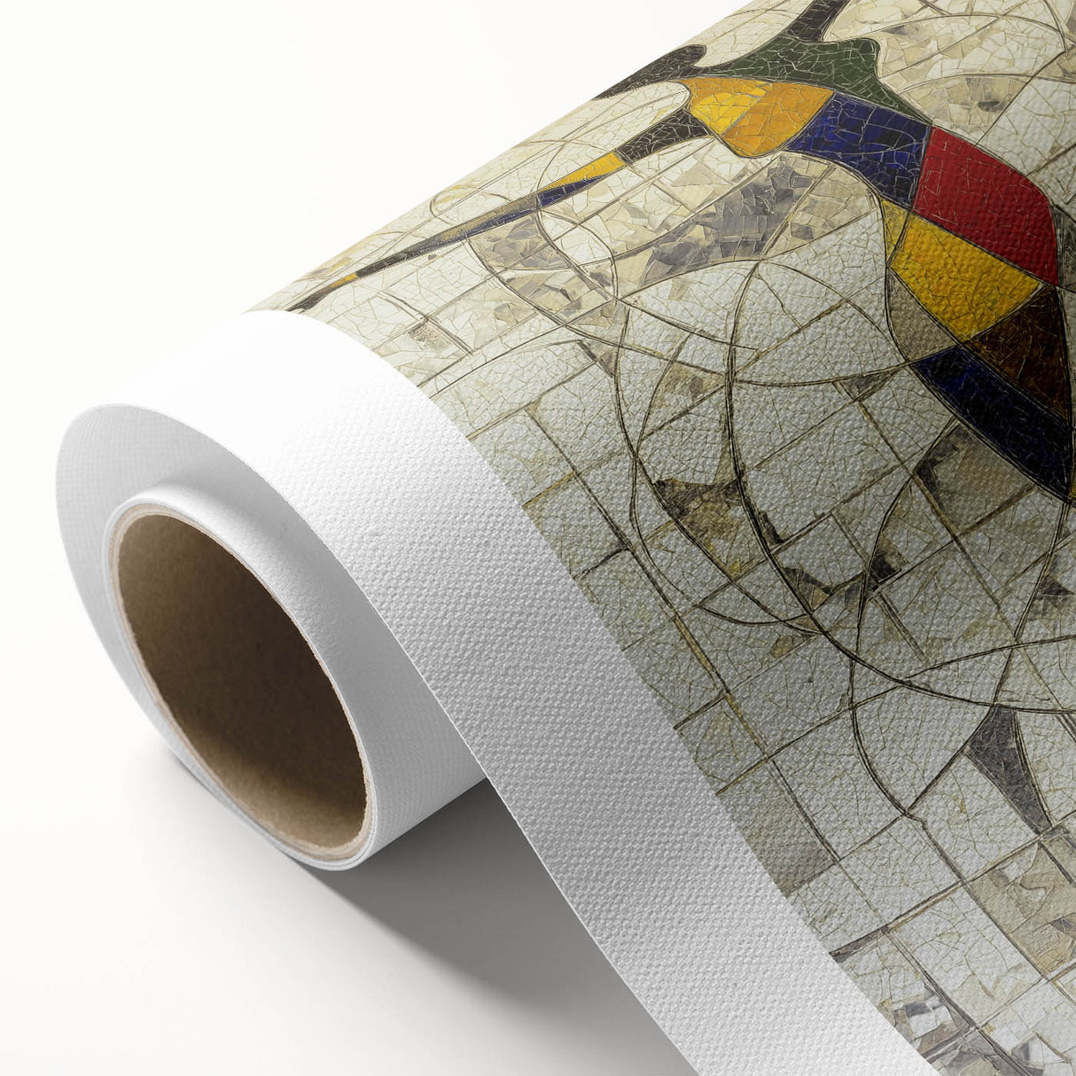 Abstract figurative wall art on rolled canvas, showcasing vibrant colors and intricate designs, ideal for modern home decor and artistic expression. Packaged securely in a durable tube, perfect for gifting or display.