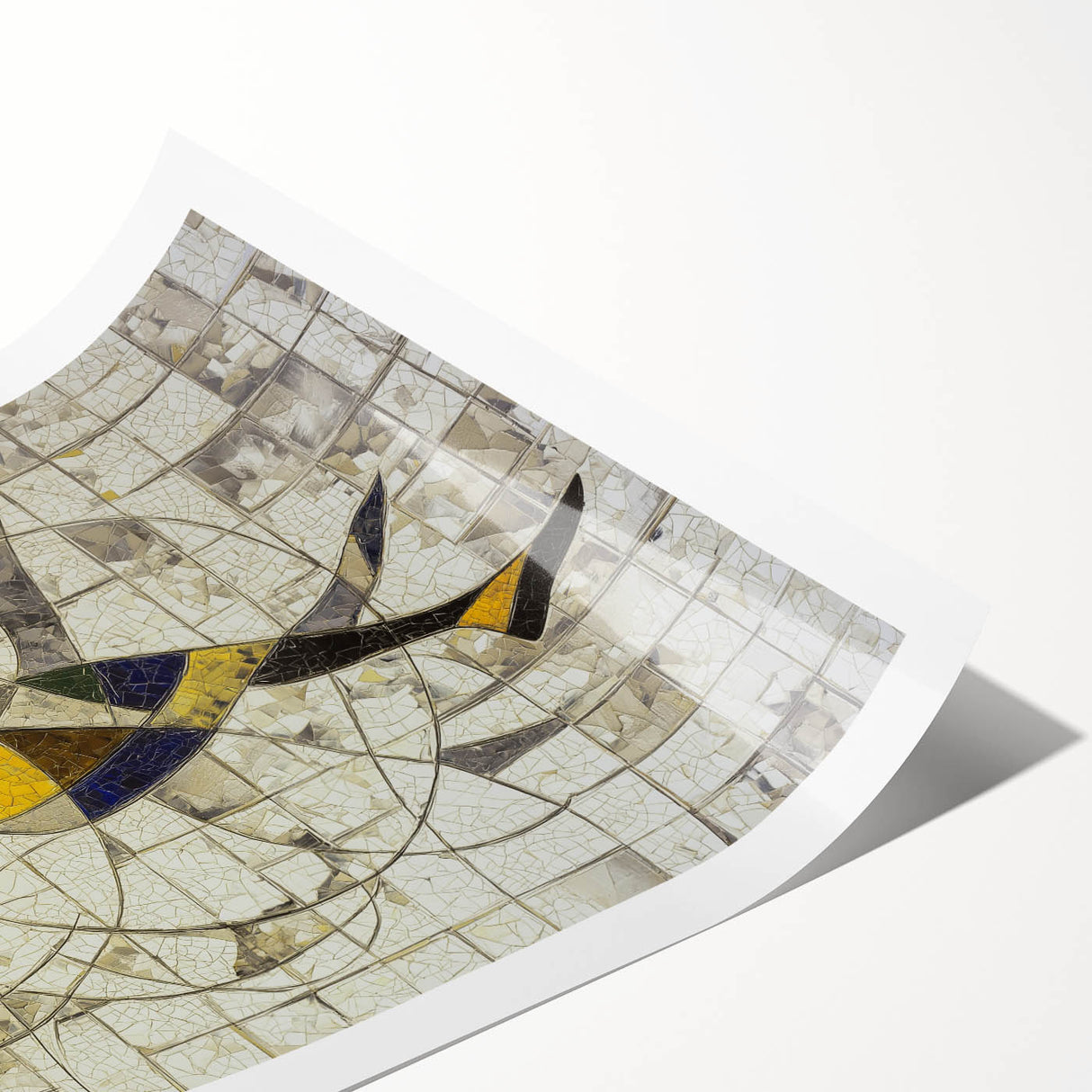 Abstract figurative art print showcasing vibrant colors and dynamic shapes, elegantly rolled for display. Ideal for modern home decor and art enthusiasts.