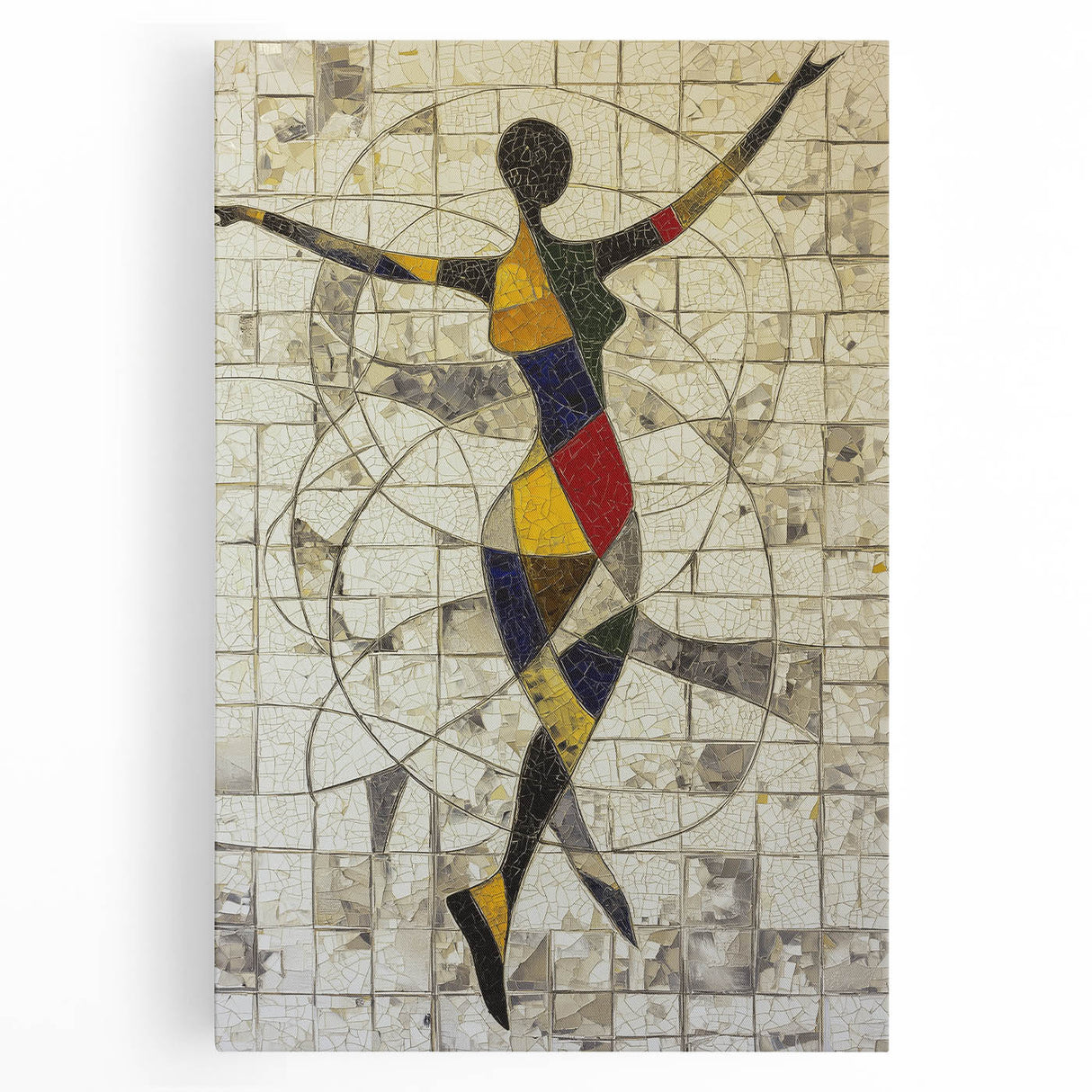 Abstract figurative stretched canvas art showcasing vibrant colors and dynamic shapes, perfect for modern home decor. Ideal as a focal point in contemporary spaces.