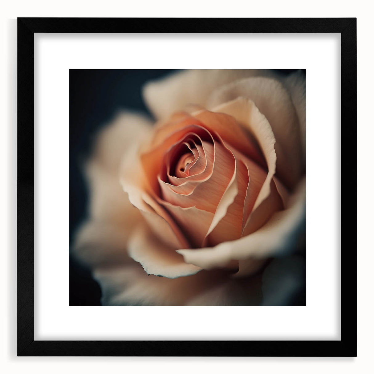 Abstract floral wall art in a black frame with a mat, showcasing vibrant colors and intricate designs, perfect for enhancing modern home decor aesthetics.