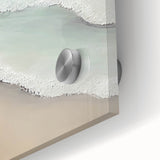 Close-up of vibrant abstract landscape wall art printed on acrylic glass, showcasing bold colors and intricate details, ideal for modern home decor.