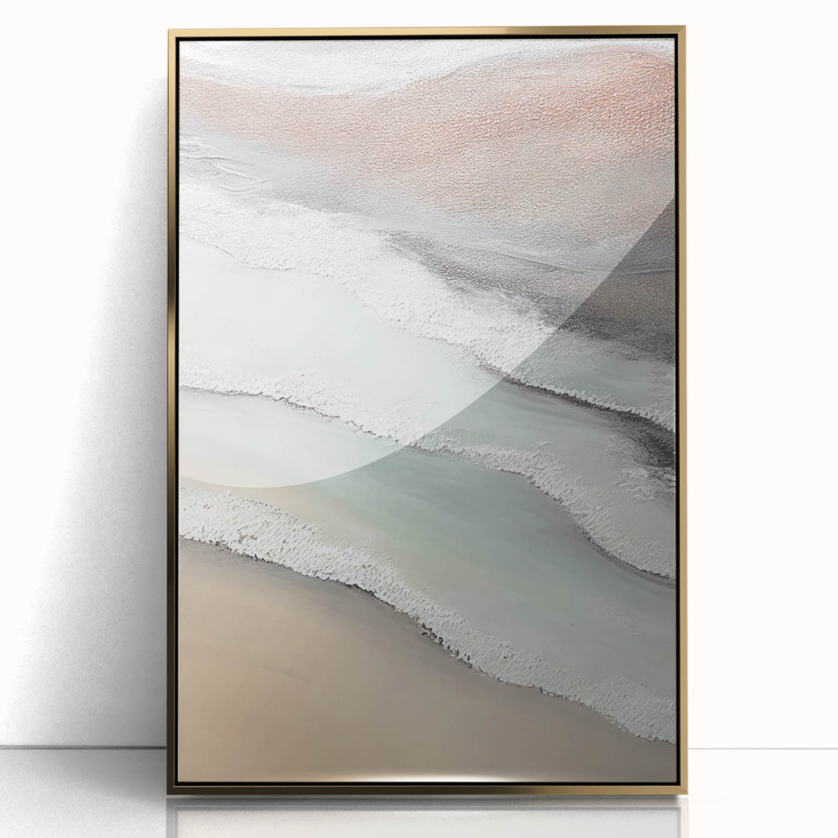 Framed abstract landscape wall art featuring a gold-accented design, displayed from a front view, ideal for modern home decor. Perfect for adding elegance to any room.