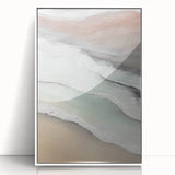 Framed abstract landscape wall art in white acrylic frame, showcasing vibrant colors and fluid shapes, perfect for modern home decor and artistic ambiance.