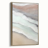 Framed abstract landscape wall art on canvas featuring gold accents, showcasing a modern design perfect for home decor. Side view highlights the elegant frame and textured canvas, ideal for enhancing living spaces.