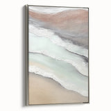 Framed abstract landscape wall art with a silver frame, showcasing vibrant colors and textured details, perfect for modern home decor or office settings.