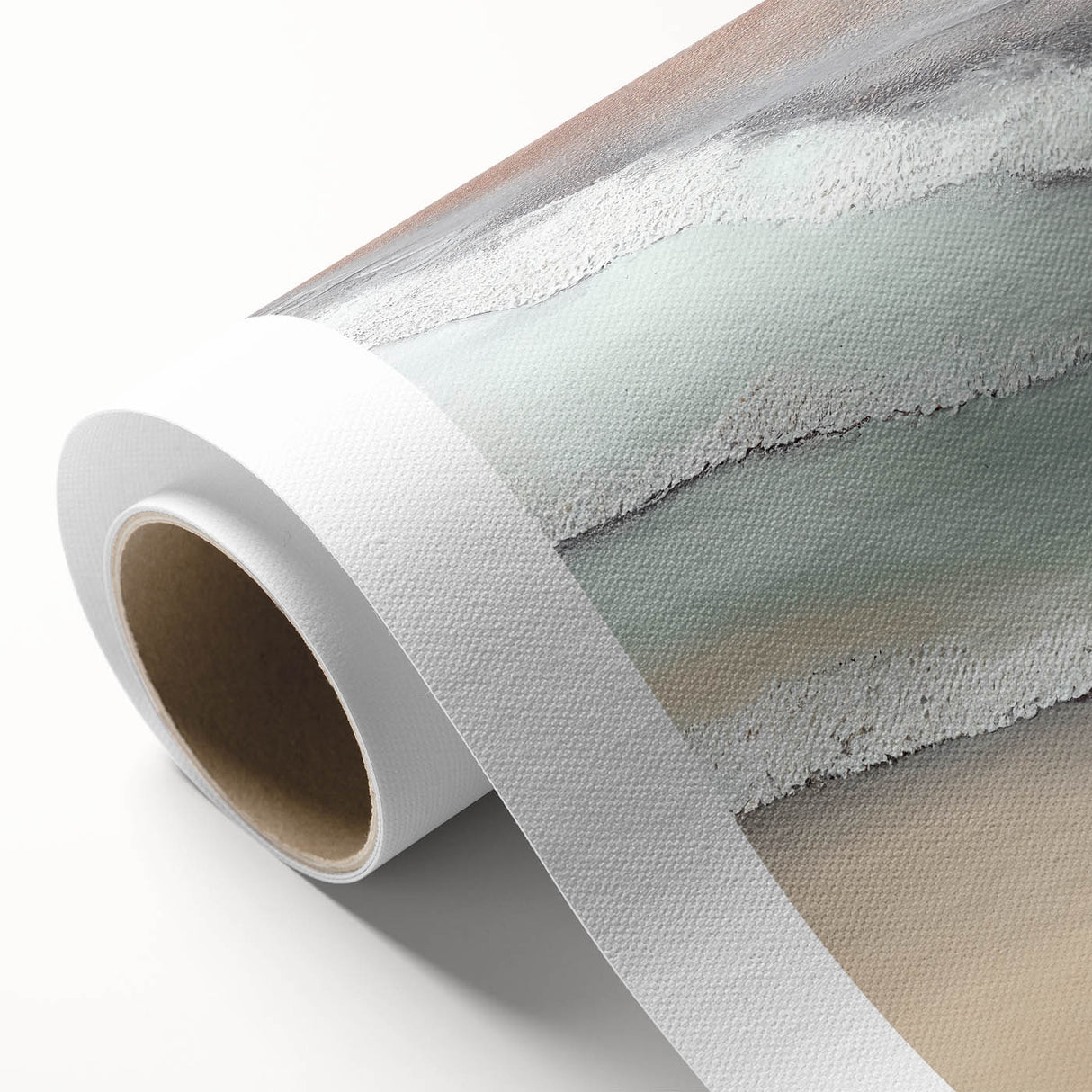 Abstract landscape wall art on rolled canvas, featuring vibrant color gradients of blue, orange, and green, ideal for modern home decor or office spaces. Perfectly packaged in a protective cardboard tube for safe shipping.