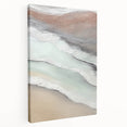 Abstract landscape wall art on stretched canvas showcasing vibrant colors and fluid patterns, perfect for modern decor. Side view highlights its depth and texture, ideal for enhancing any living space.