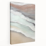 Abstract landscape wall art on stretched canvas showcasing vibrant colors and fluid patterns, perfect for modern decor. Side view highlights its depth and texture, ideal for enhancing any living space.
