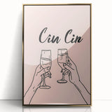 Art deco poster featuring assorted food and drink items in bold gold and black, acrylic framed.