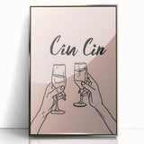 Large art print of a mid-century modernist food and drink motif in silver acrylic frame, ideal for modern kitchen decor.