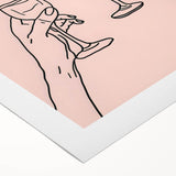 Art deco poster featuring a stylized cocktail glass, in bold black and gold tones on rolled canvas.