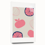 Large abstract wall art featuring an assortment of fruits in vibrant colors on acrylic glass.