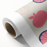 Art Deco poster featuring an array of colorful fruits on a rolled canvas, ideal for nursery wall art or dining room decor.