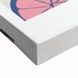 Large art of a black and white landscape painting on stretched canvas, depicting a serene fruit still life.