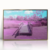 Framed acrylic landscape artwork of a golden bridge at sunset, showcasing vibrant colors and intricate details, ideal for home decor or office spaces.