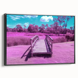 Framed canvas artwork of a landscape bridge in black, showcasing an elegant side view. The intricate details highlight the bridge’s structure against a serene background.