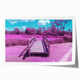 Rolled print showcasing a detailed landscape of a bridge, featuring vibrant colors and intricate details, designed for art enthusiasts and home decor.