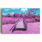 Stretched canvas art depicting a serene landscape bridge scene, showcasing vibrant colors and intricate details, perfect for enhancing home decor and adding tranquility.