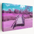 Landscape bridge artwork printed on stretched canvas, showcasing vibrant colors and intricate details from a side view, ideal for home decor and art enthusiasts.