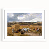 Realism Art Print of a Scenic Harvest Scene with Horses and Farmers