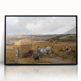 Realism Art Print of a Scenic Harvest Scene with Horses and Farmers