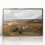 Realism Art Print of a Scenic Harvest Scene with Horses and Farmers