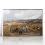 Realism Art Print of a Scenic Harvest Scene with Horses and Farmers