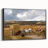 Realism Art Print of a Scenic Harvest Scene with Horses and Farmers