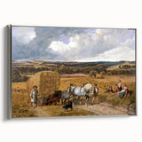 Realism Art Print of a Scenic Harvest Scene with Horses and Farmers