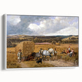 Realism Art Print of a Scenic Harvest Scene with Horses and Farmers