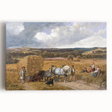 Realism Art Print of a Scenic Harvest Scene with Horses and Farmers