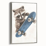 Acrylic Nursery Art – Raccoon Skateboard Kids Room Wall Print