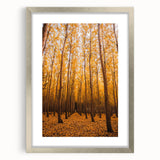 Textured abstract art print in earthy orange and brown tones, framed in silver, ideal for bedroom ambiance.